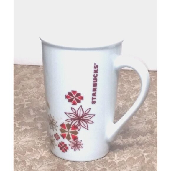 Starbucks 2013 Mug VINTAGE Holiday Coffee Mug Red Snowflakes Poinsettias 12 Oz - Picture 1 of 8